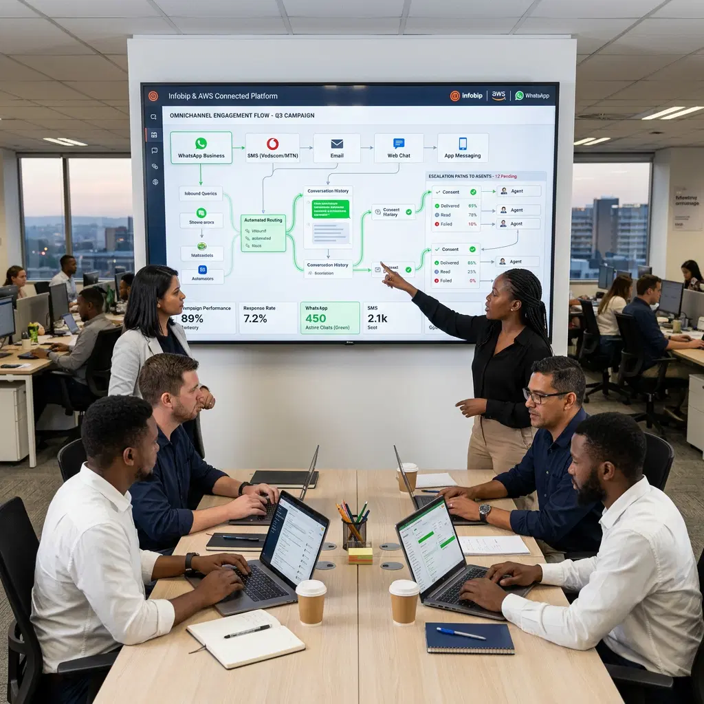 Messaging workflow displayed across customer engagement channels