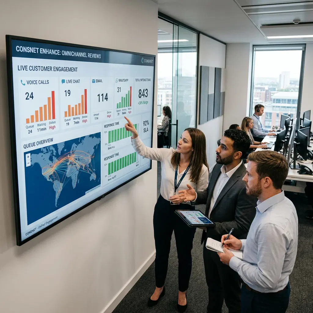 Customer service team reviewing customer demand and service performance