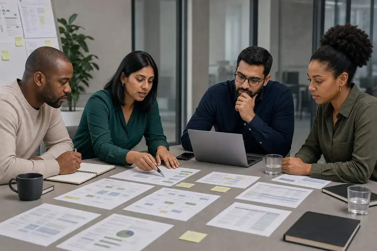 Business teams aligning revenue operations data and process handoffs